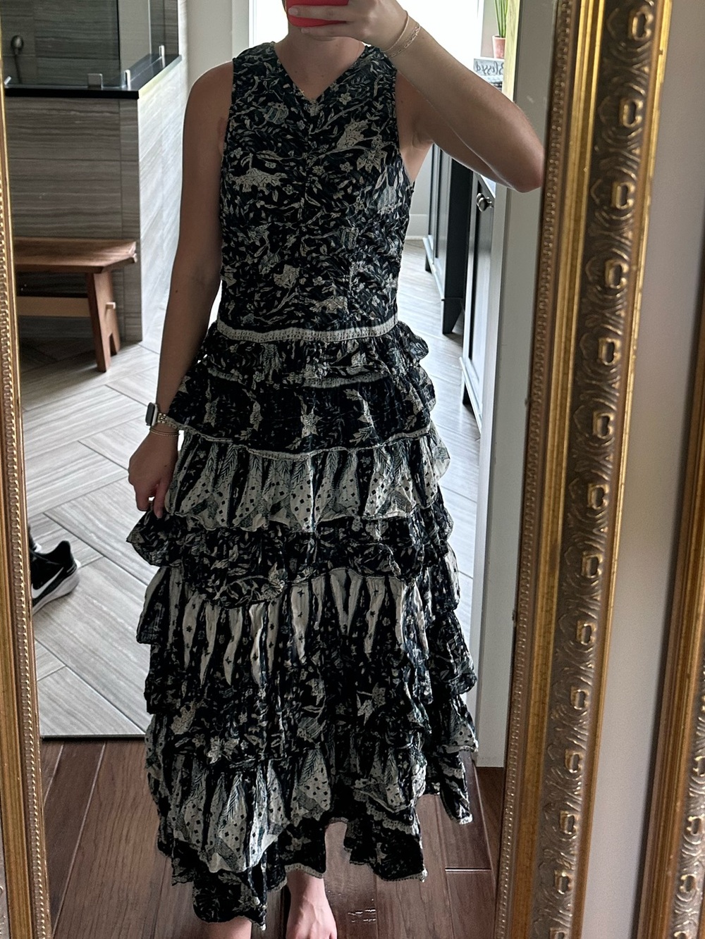 Ulla Johnson dress, Sleeveless Black & White Tiered Ruffle Maxi Dress